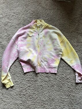 Reformation Pastel Tie-Dye Half-Zip Sweatshirt in Pink & Yellow